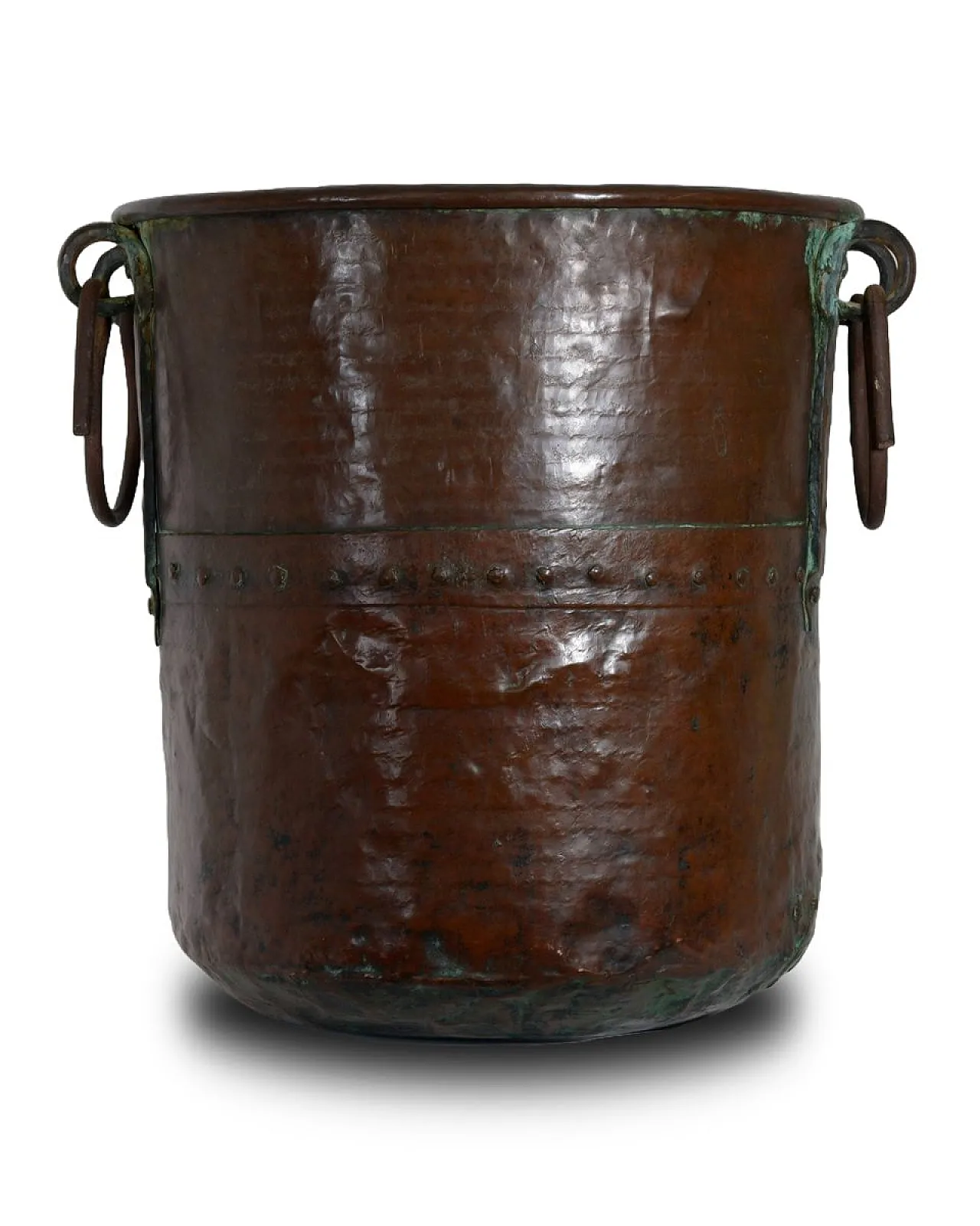 Hand-hammered copper planter with forged iron handles, 19th century 1