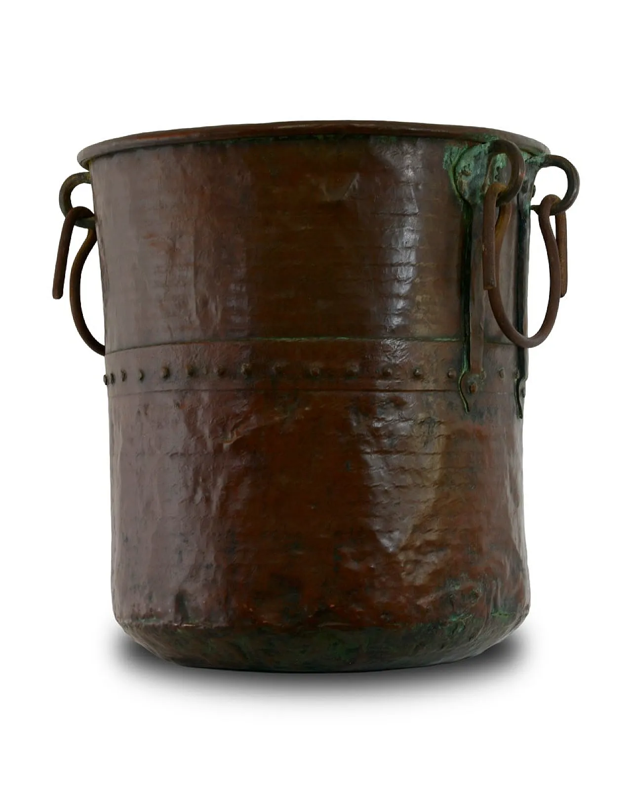 Hand-hammered copper planter with forged iron handles, 19th century 2