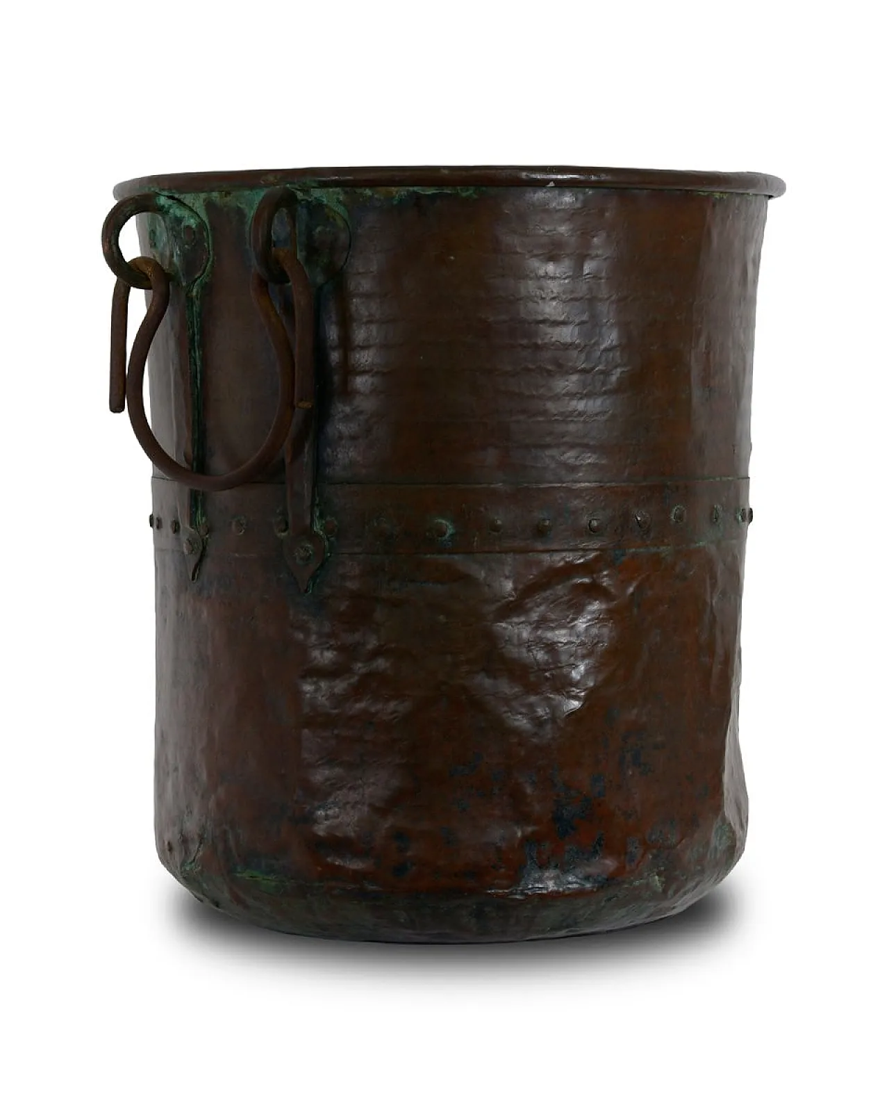 Hand-hammered copper planter with forged iron handles, 19th century 3