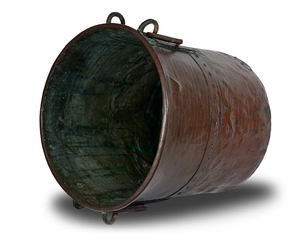 Hand-hammered copper planter with forged iron handles, 19th century 5