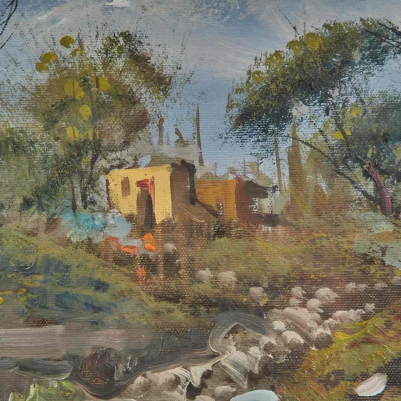E. Cano, Paesaggio, olio su tela, anni '70 4