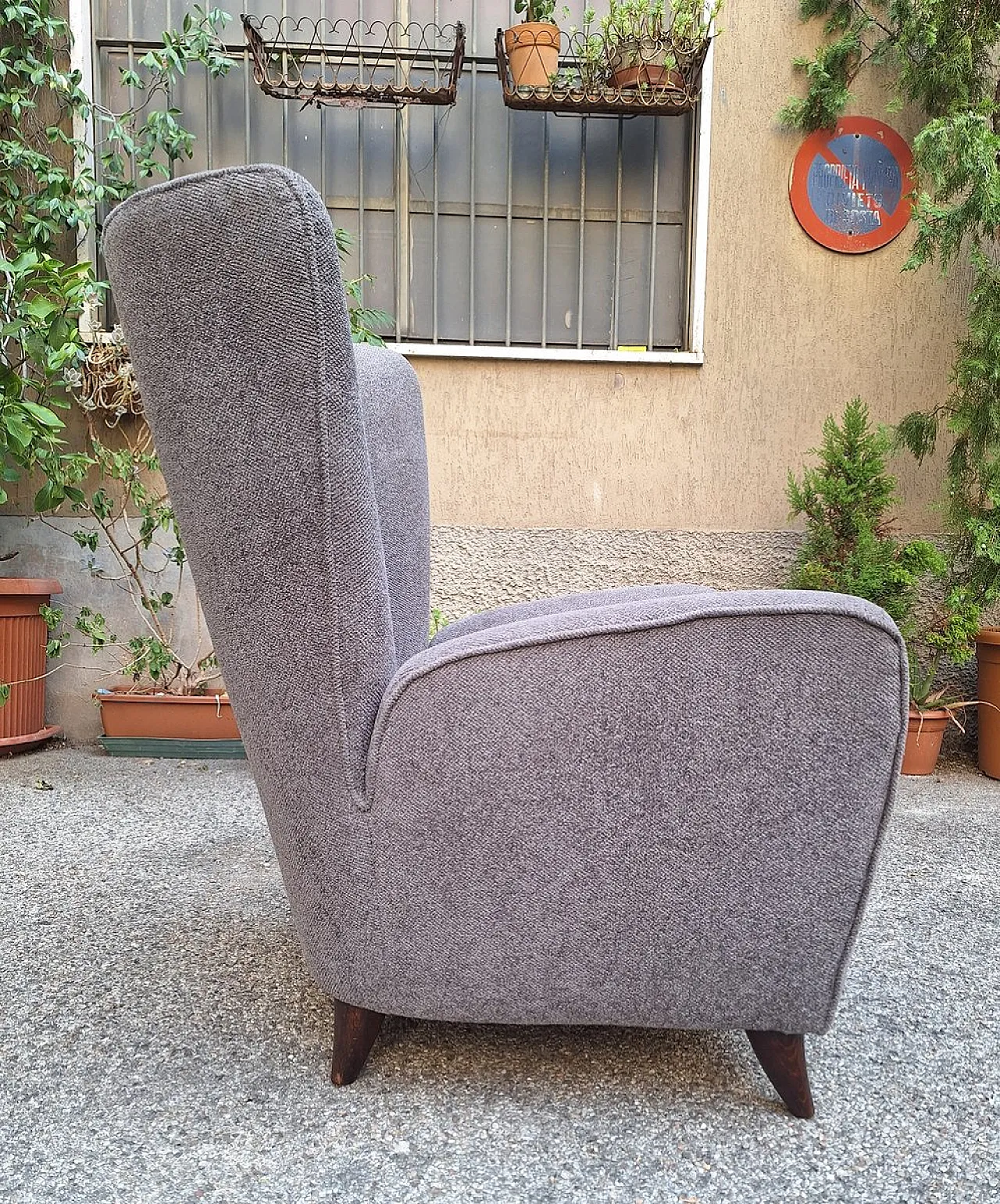 Bergère armchair in grey attributed to Paolo Buffa, 1940s 1