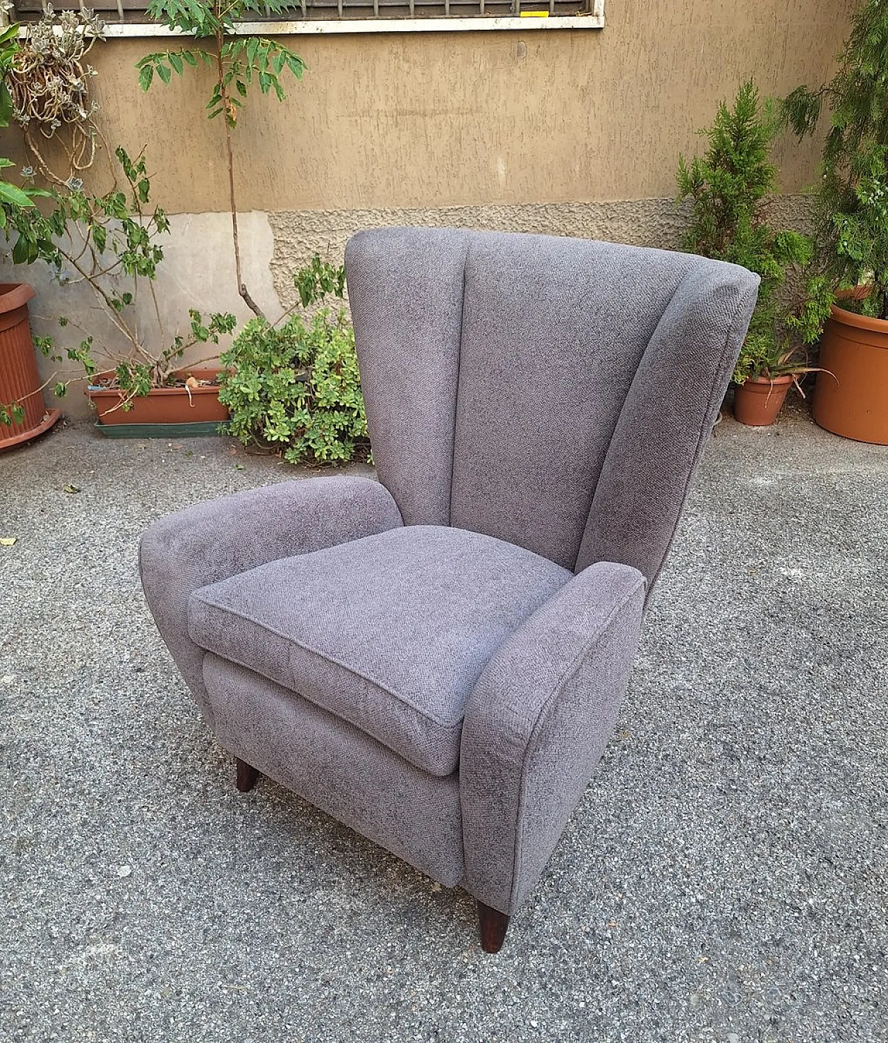 Bergère armchair in grey attributed to Paolo Buffa, 1940s 3