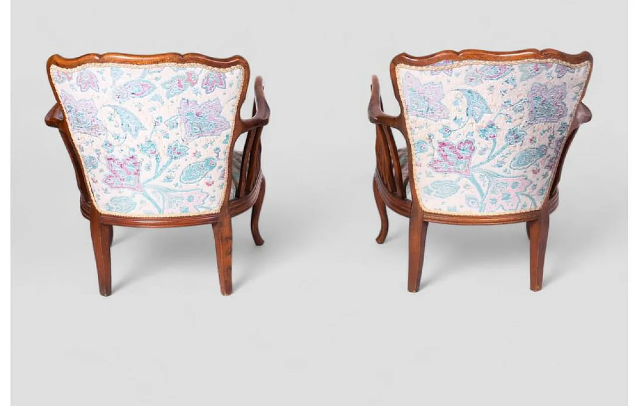Pair of floral armchairs in cherrywood attributed to Paolo Buffa, 1950 4
