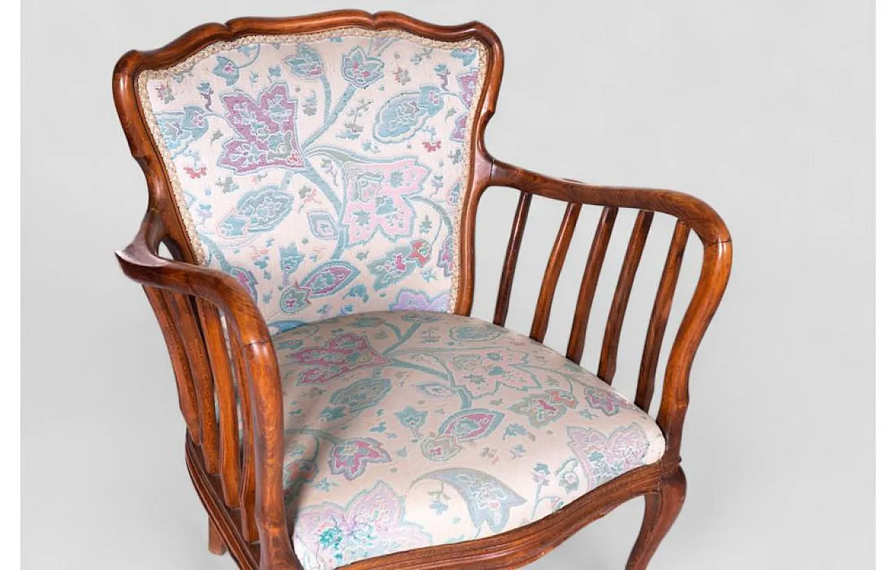 Pair of floral armchairs in cherrywood attributed to Paolo Buffa, 1950 6