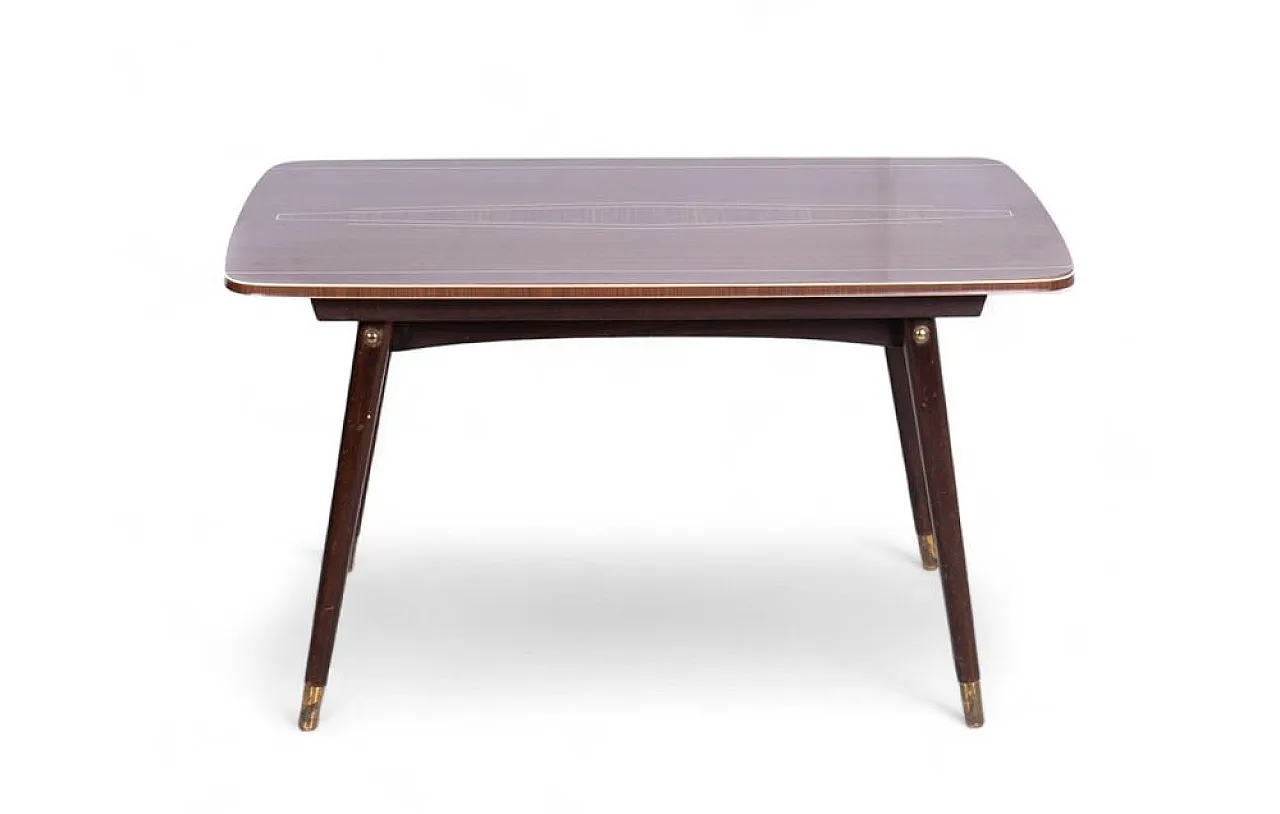 Teak table with manual lift and white details, 1970s 1