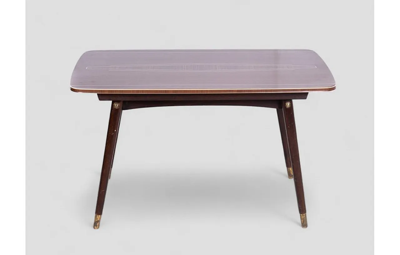 Teak table with manual lift and white details, 1970s 2