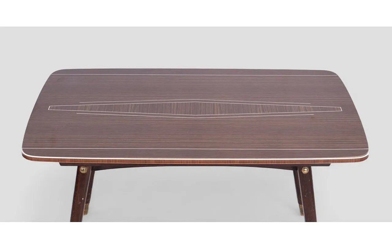 Teak table with manual lift and white details, 1970s 7