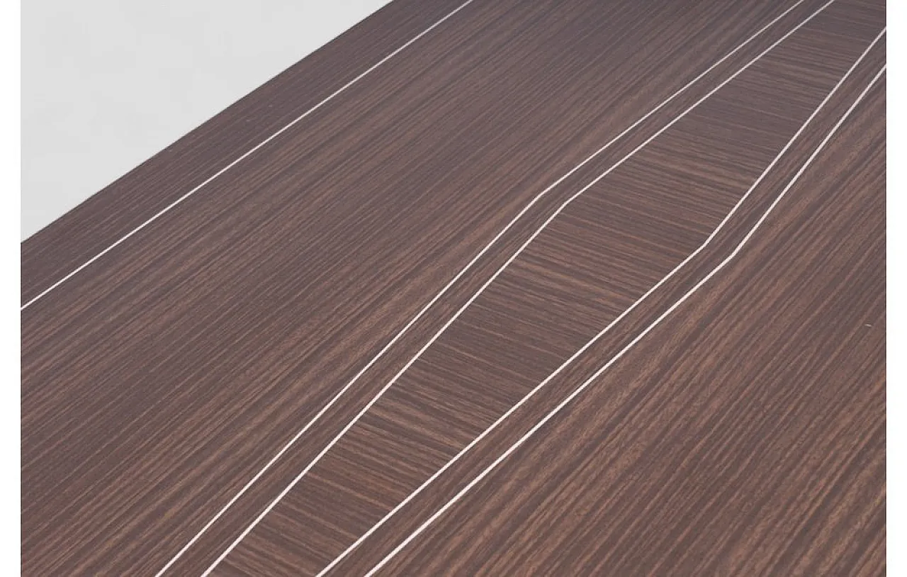 Teak table with manual lift and white details, 1970s 8