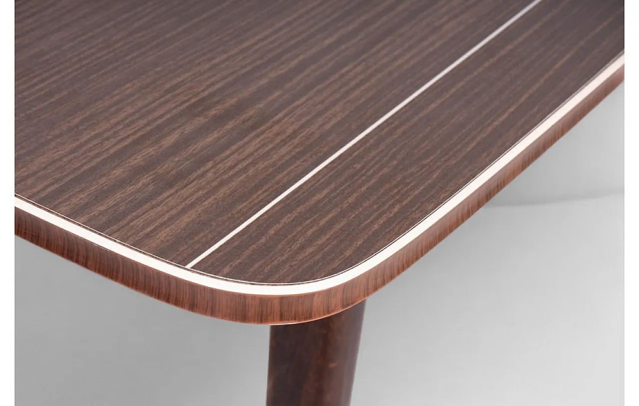 Teak table with manual lift and white details, 1970s 9