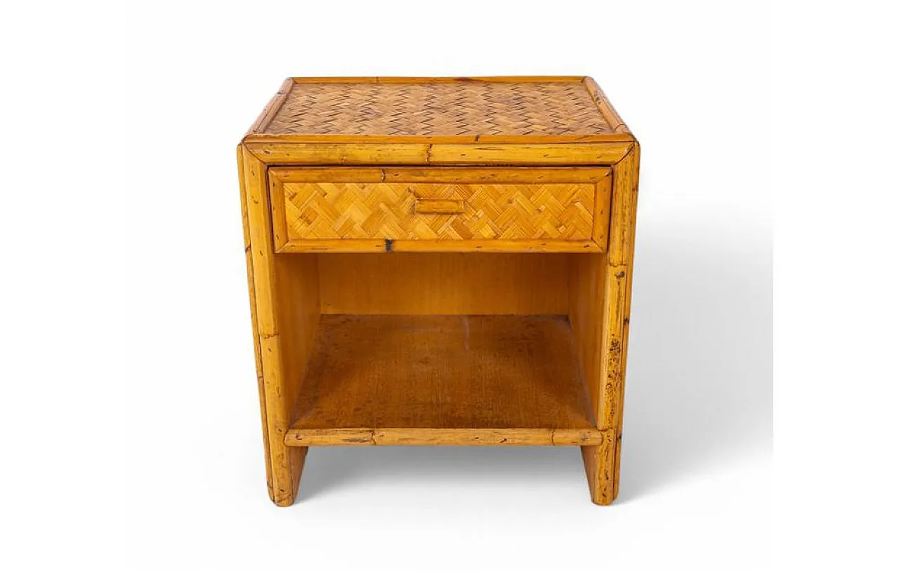 Woven bamboo bedside table, 1960s 1