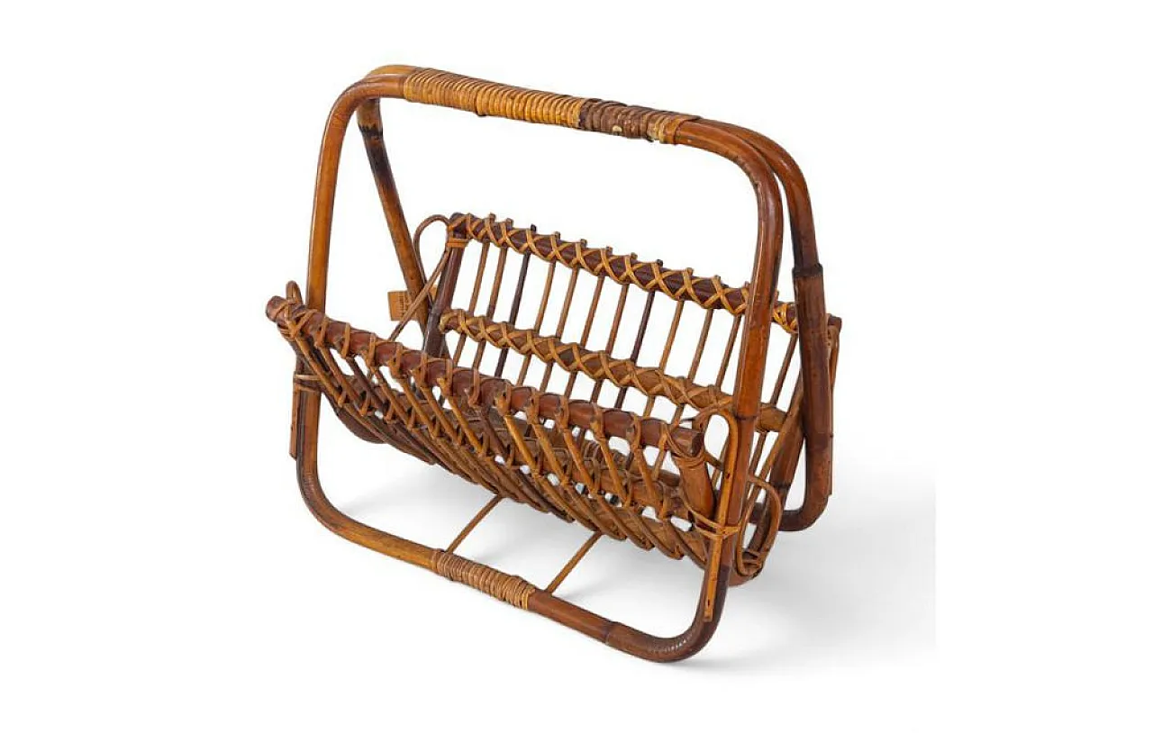 Curved rattan magazine rack, 1960s 1