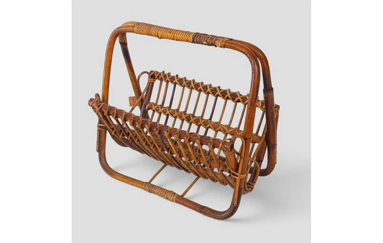 Curved rattan magazine rack, 1960s 2