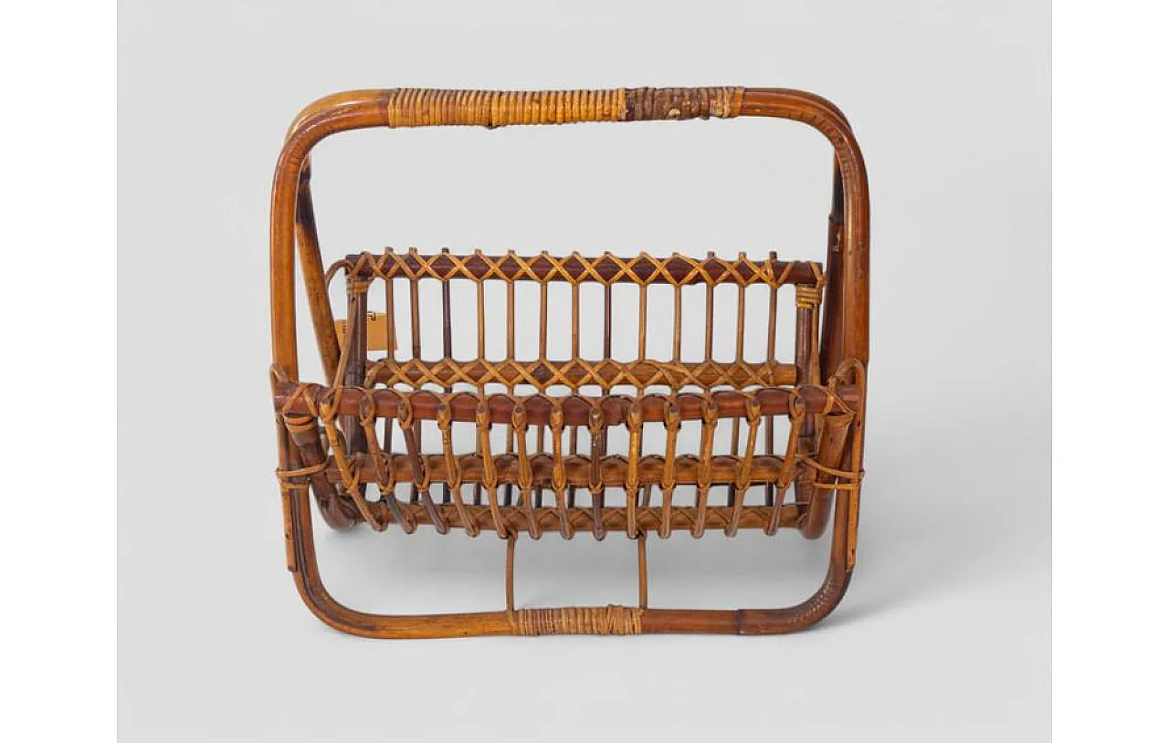Curved rattan magazine rack, 1960s 3