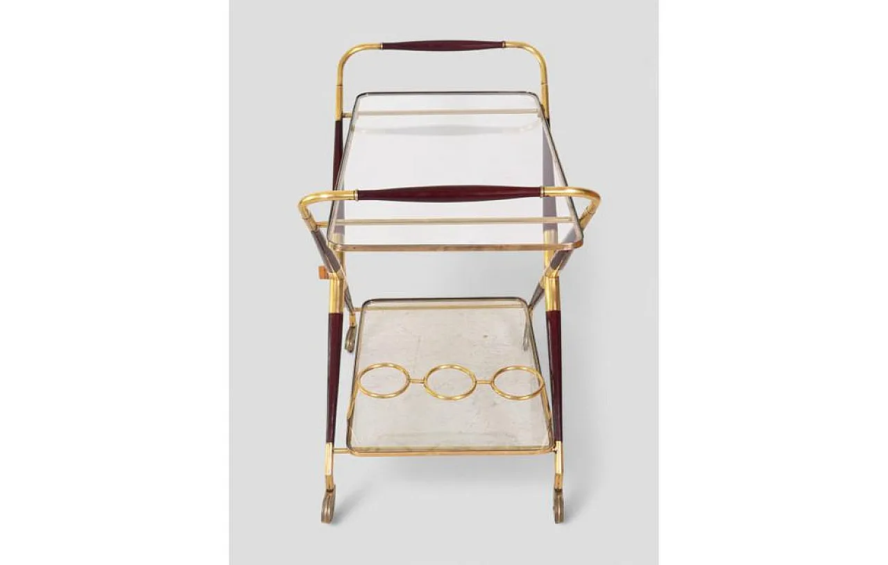 Brass and glass bar cart with x-frame structure, 1950s 4