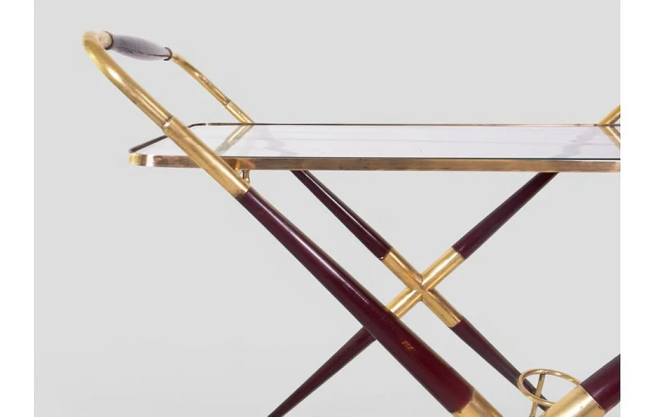Brass and glass bar cart with x-frame structure, 1950s 6