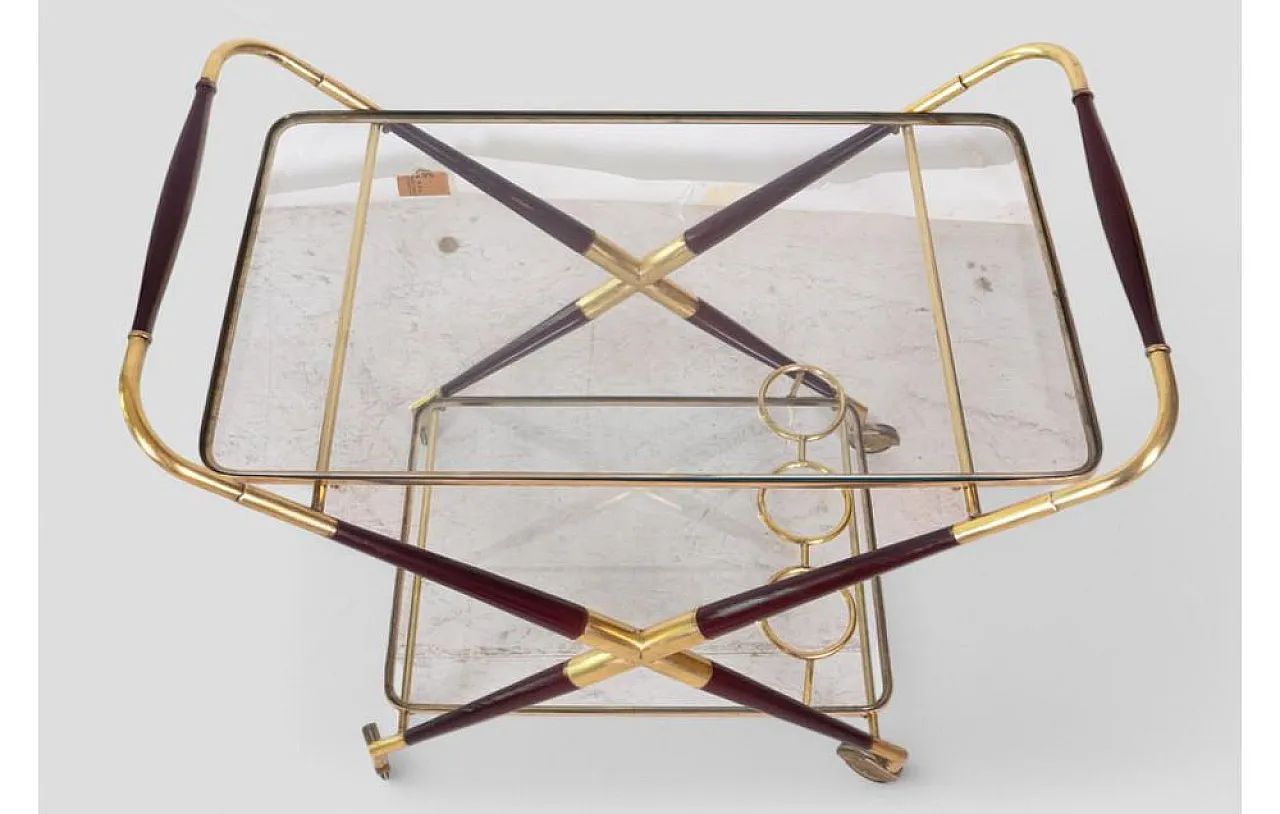 Brass and glass bar cart with x-frame structure, 1950s 7