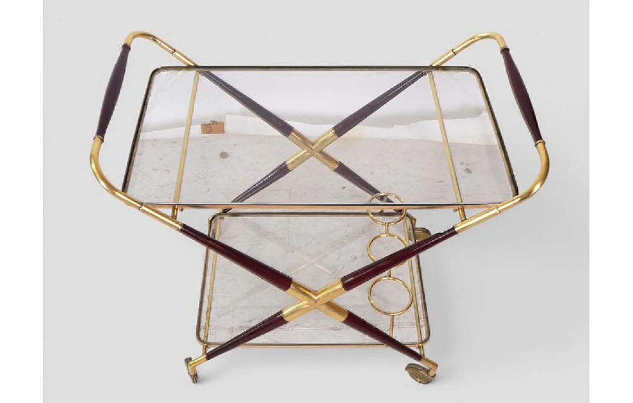Brass and glass bar cart with x-frame structure, 1950s 8
