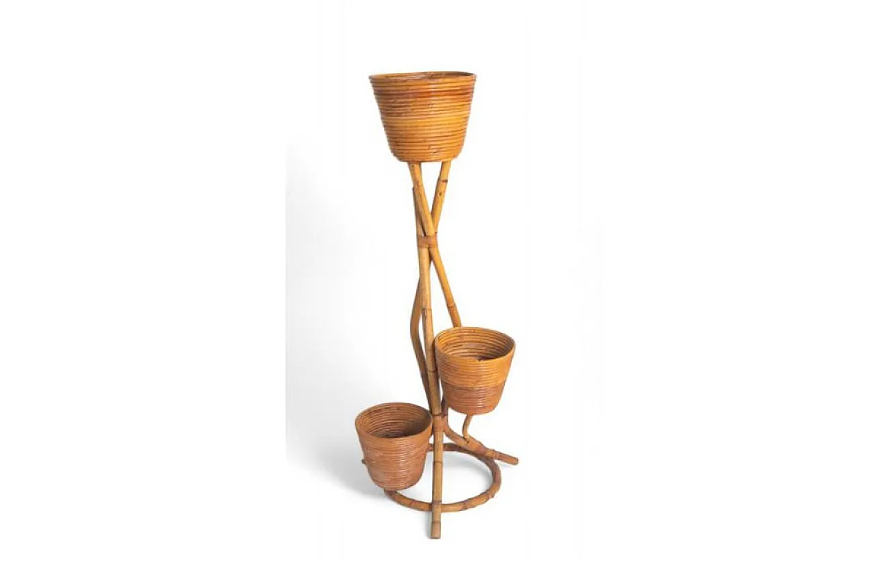 Bamboo plant stand with baskets, 1960s 1