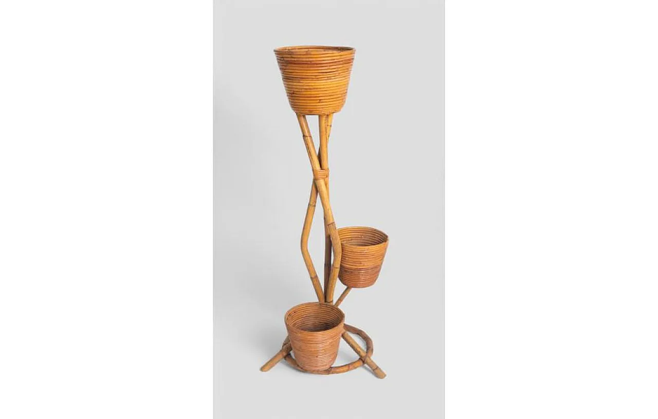 Bamboo plant stand with baskets, 1960s 3