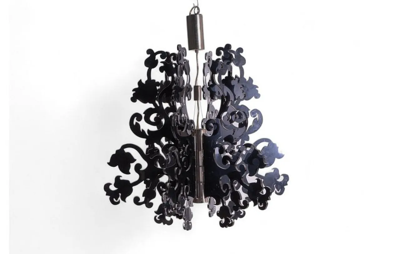Modern chandelier in black plastic and steel, 1980s 1