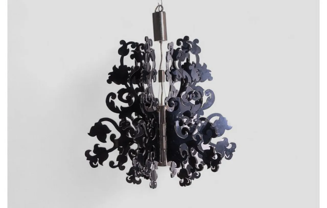 Modern chandelier in black plastic and steel, 1980s 2