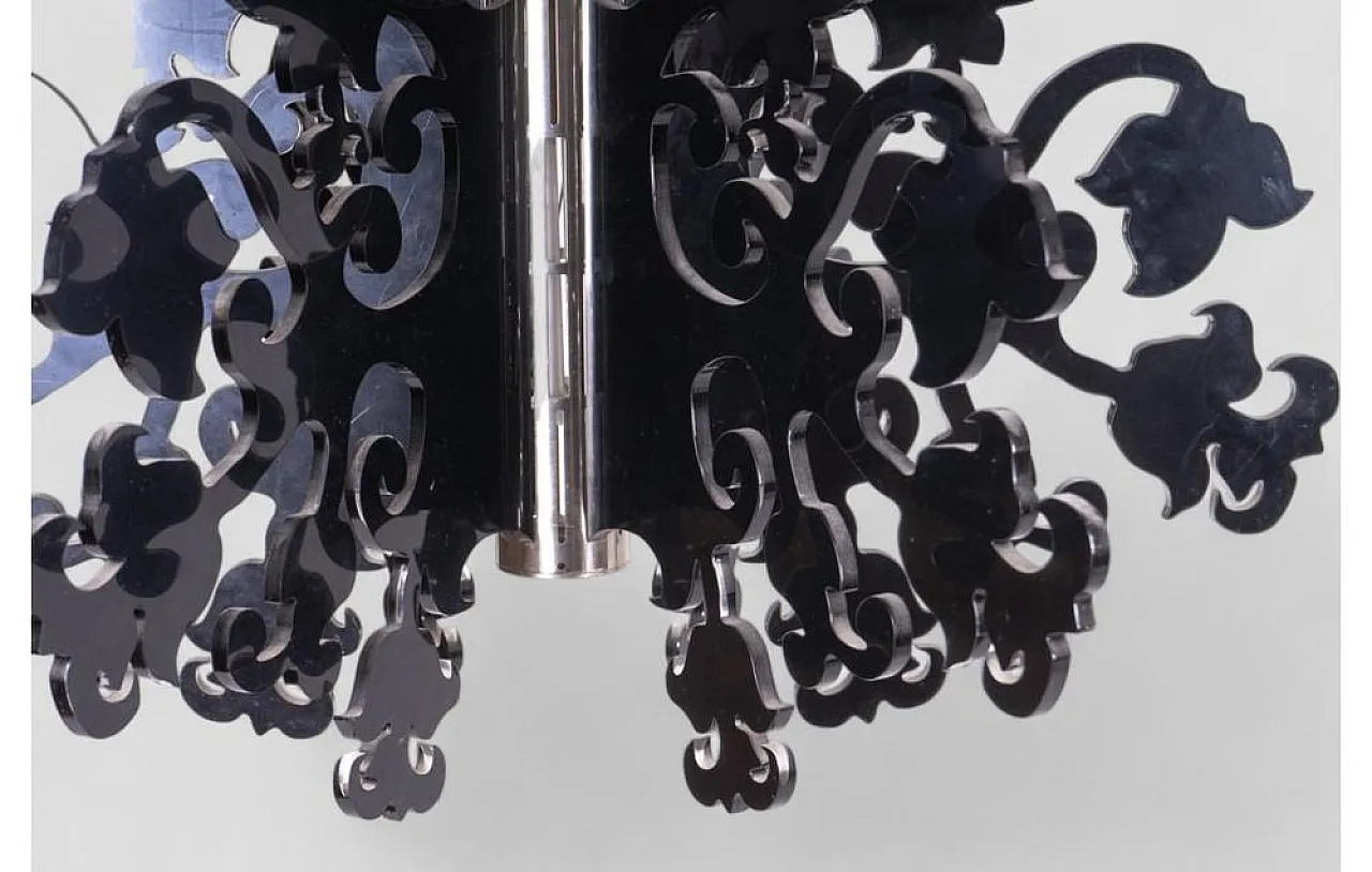 Modern chandelier in black plastic and steel, 1980s 4