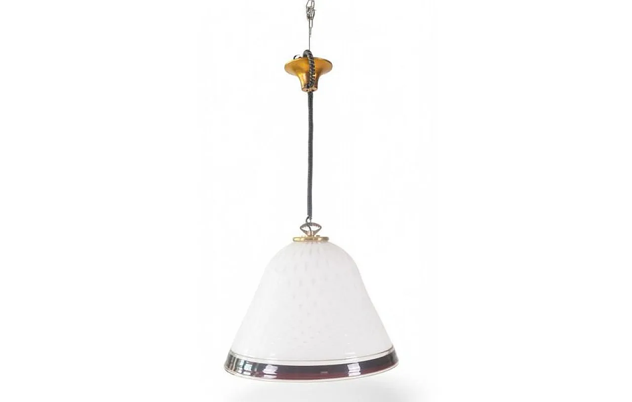 Murano cased glass pendant lamp with Ruby Trim, 1960s 1