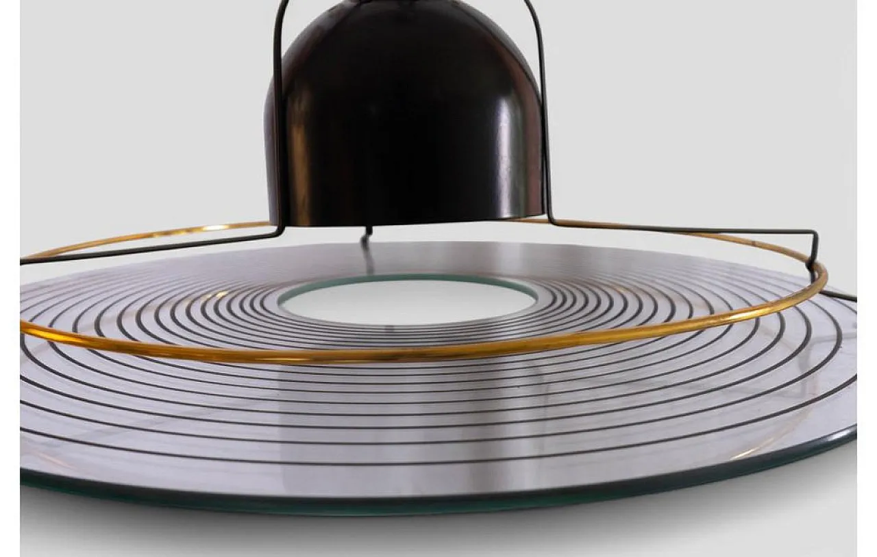 Modernist glass and metal pendant lamp with graphic details, 1960s 4