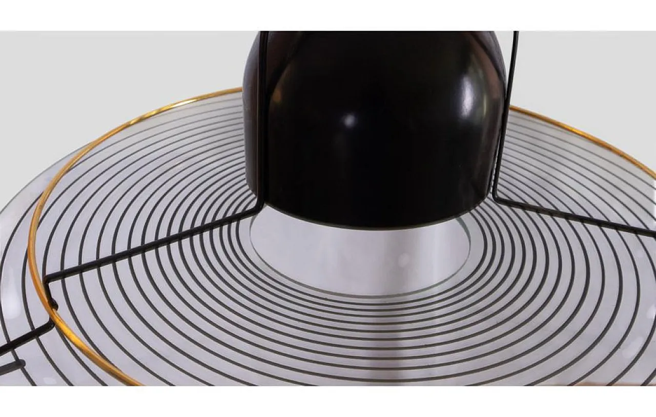 Modernist glass and metal pendant lamp with graphic details, 1960s 5