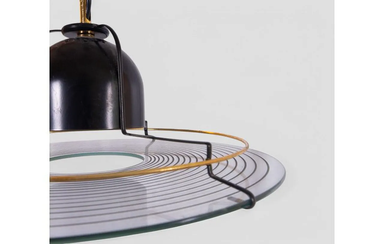 Modernist glass and metal pendant lamp with graphic details, 1960s 6