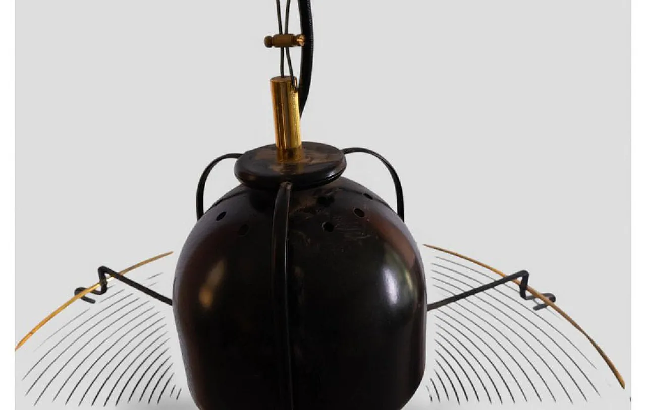 Modernist glass and metal pendant lamp with graphic details, 1960s 8