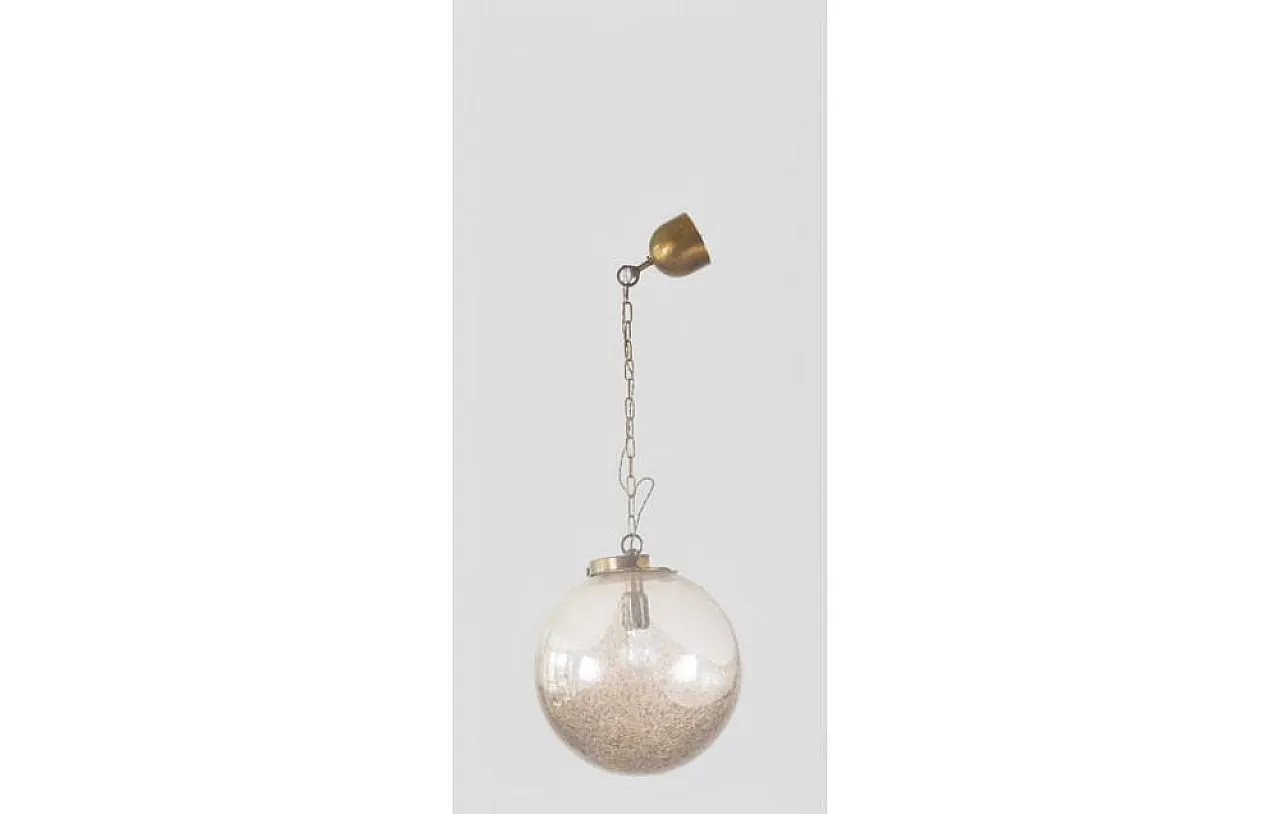 Blown glass and brass pendant lamp, 1960s 2