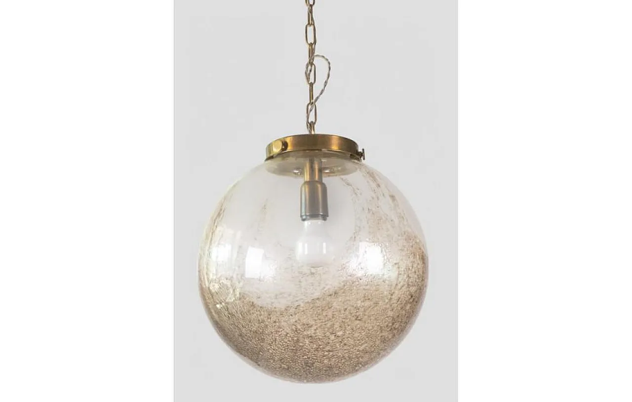 Blown glass and brass pendant lamp, 1960s 3