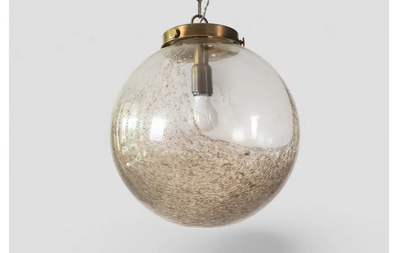 Blown glass and brass pendant lamp, 1960s 4
