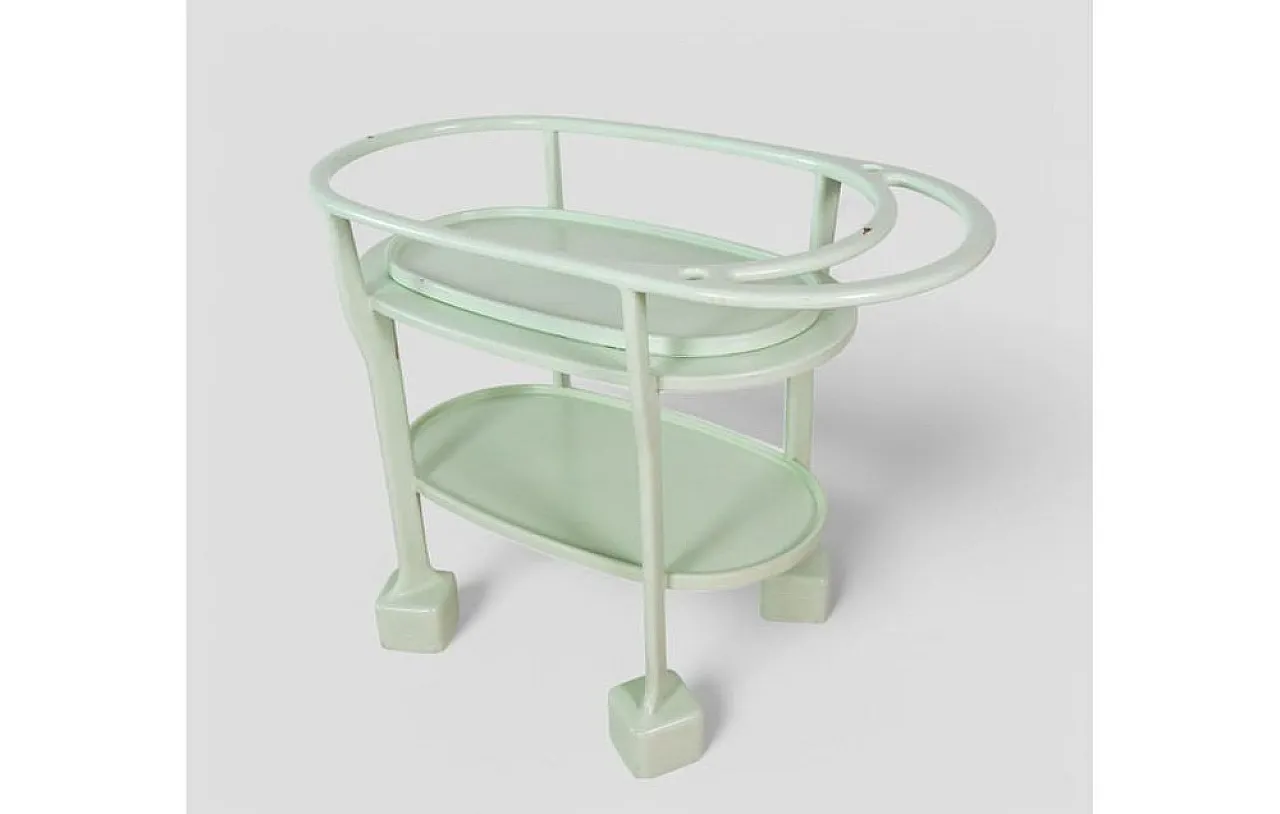 Art Deco serving cart in light green lacquered wood, 1930s 3