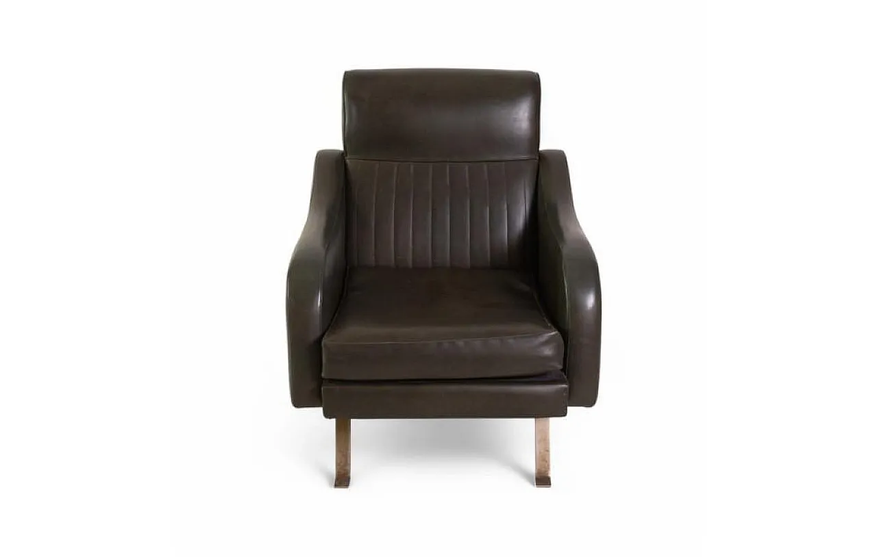 Chair in dark green faux leather with metal legs, 1950s 1