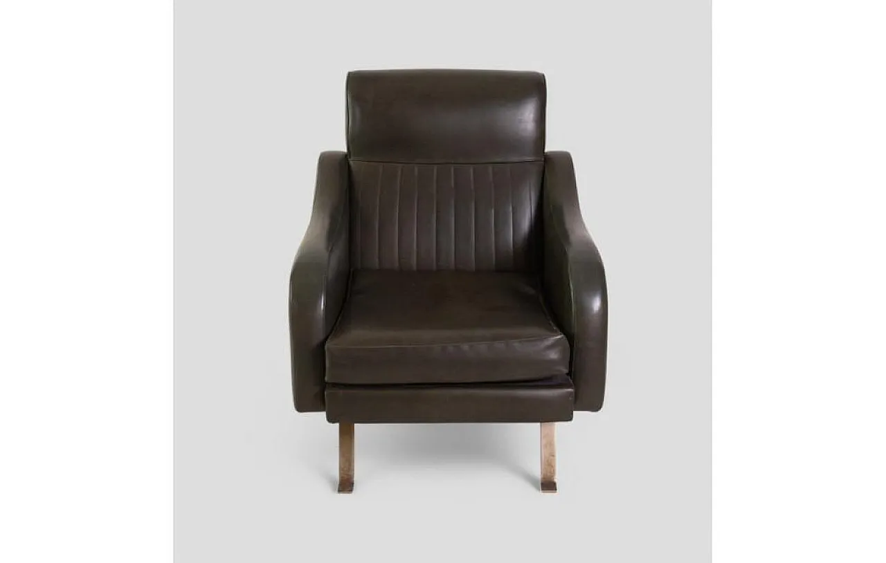 Chair in dark green faux leather with metal legs, 1950s 2