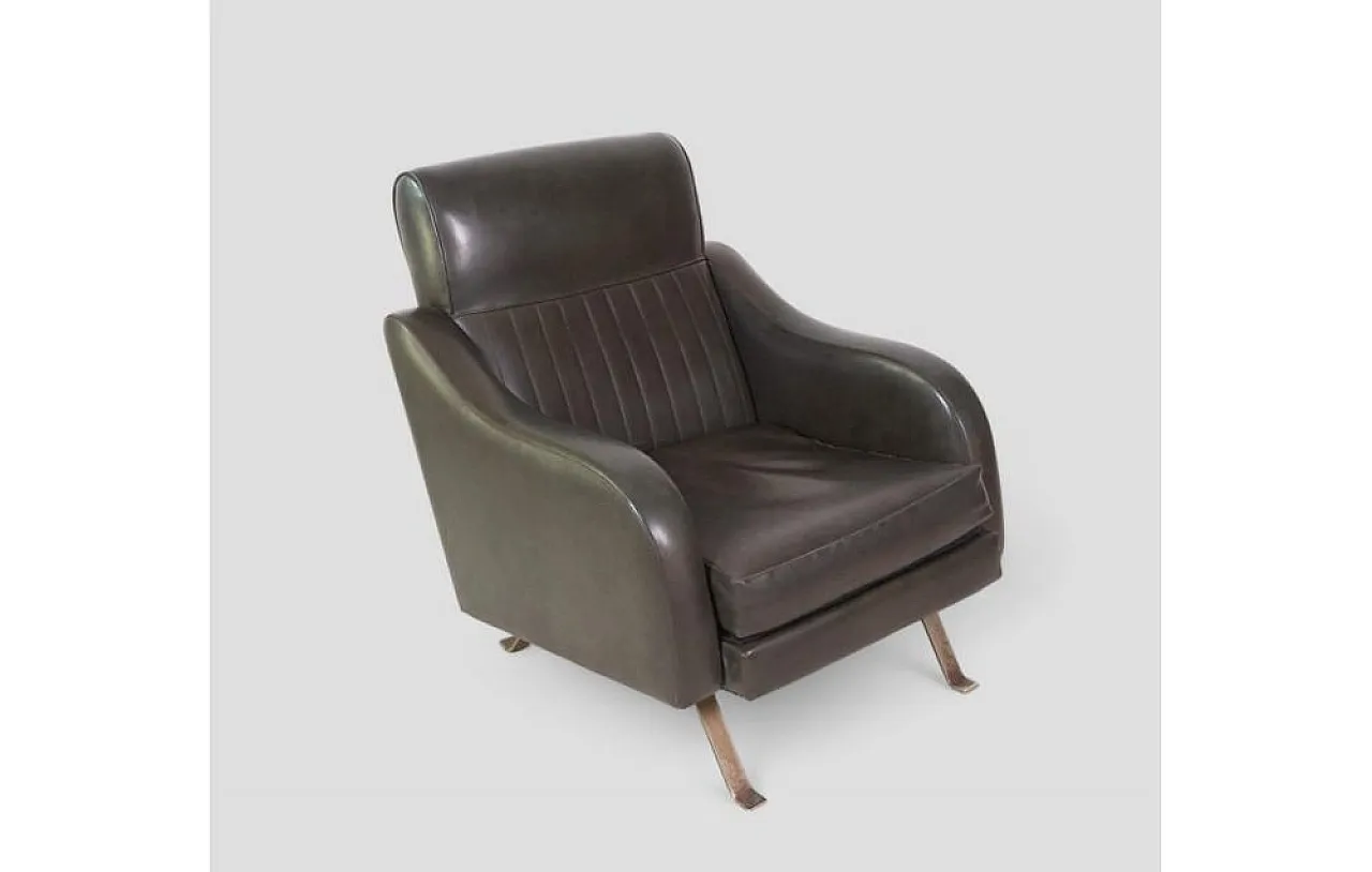 Chair in dark green faux leather with metal legs, 1950s 3