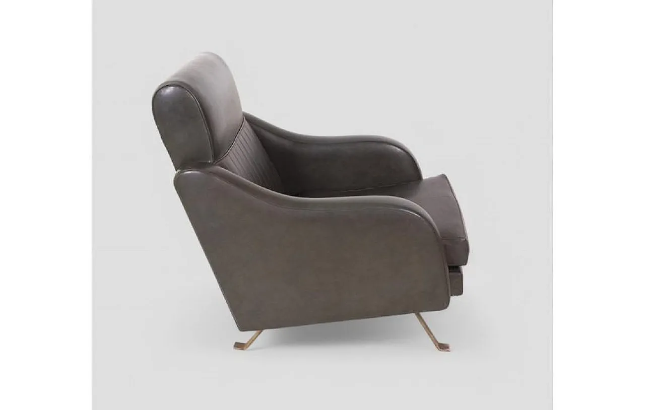 Chair in dark green faux leather with metal legs, 1950s 4