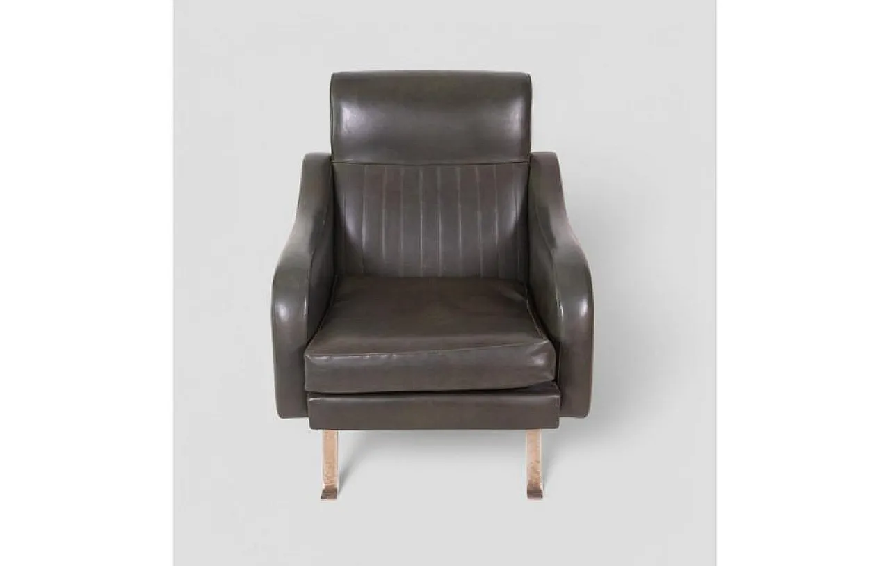 Chair in dark green faux leather with metal legs, 1950s 6