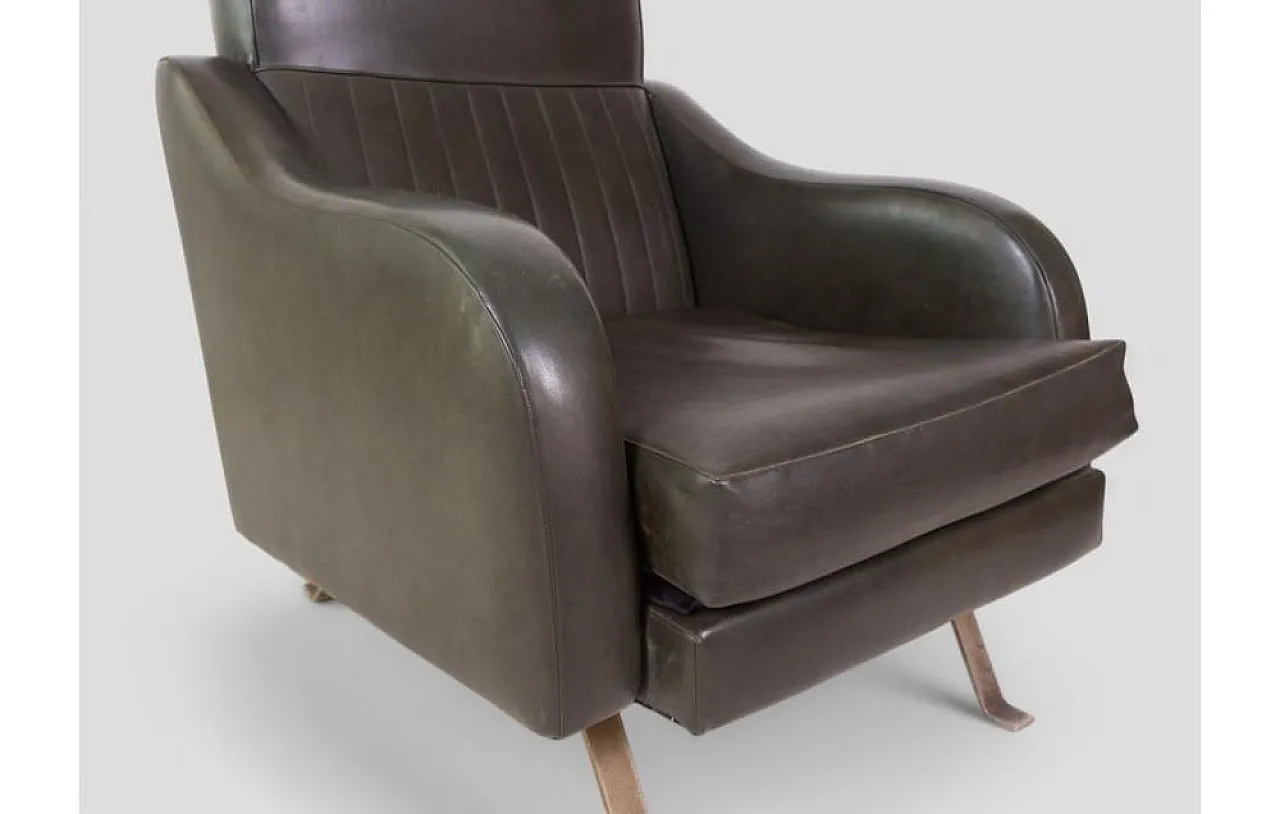 Chair in dark green faux leather with metal legs, 1950s 8