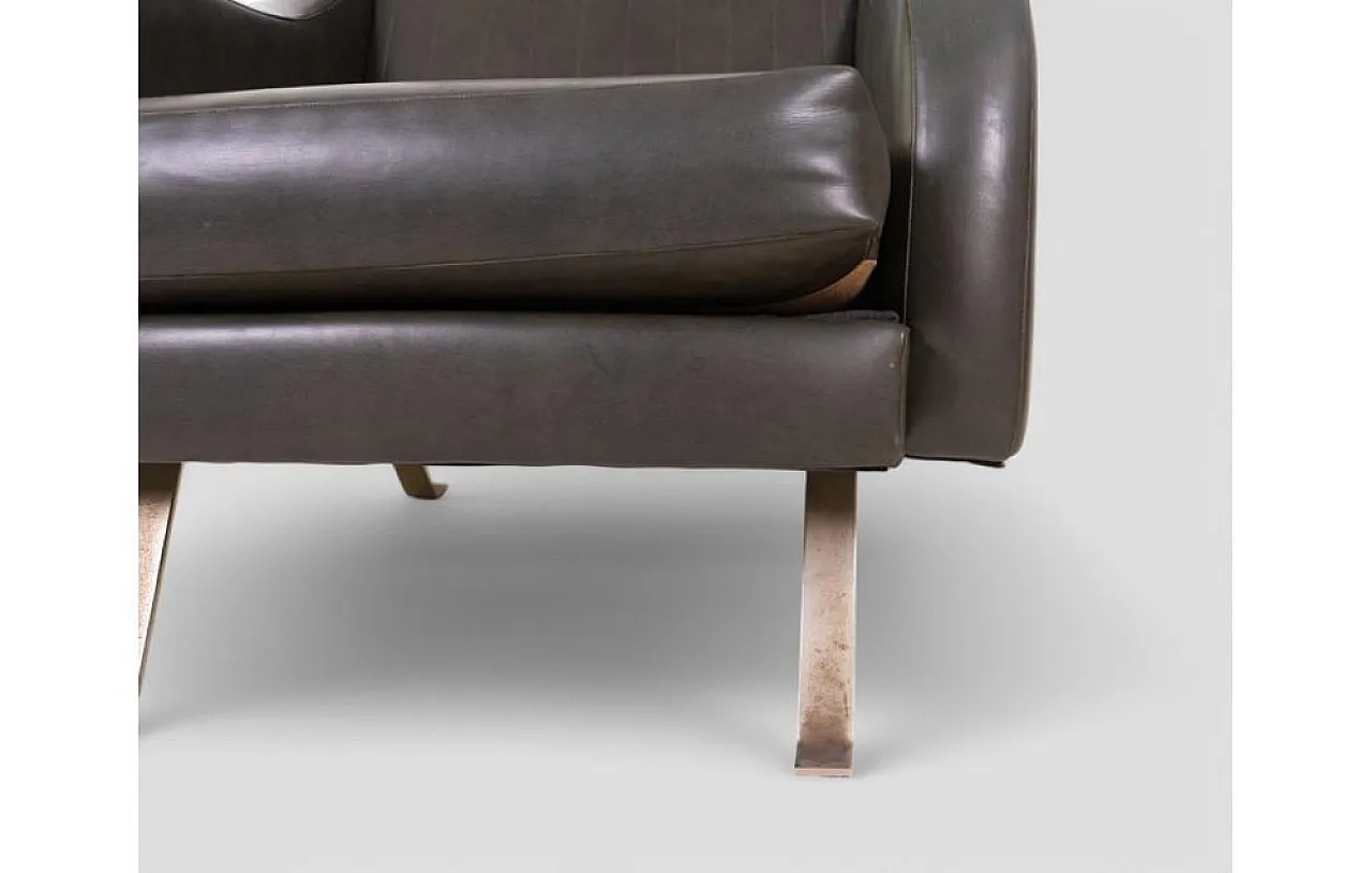 Chair in dark green faux leather with metal legs, 1950s 9