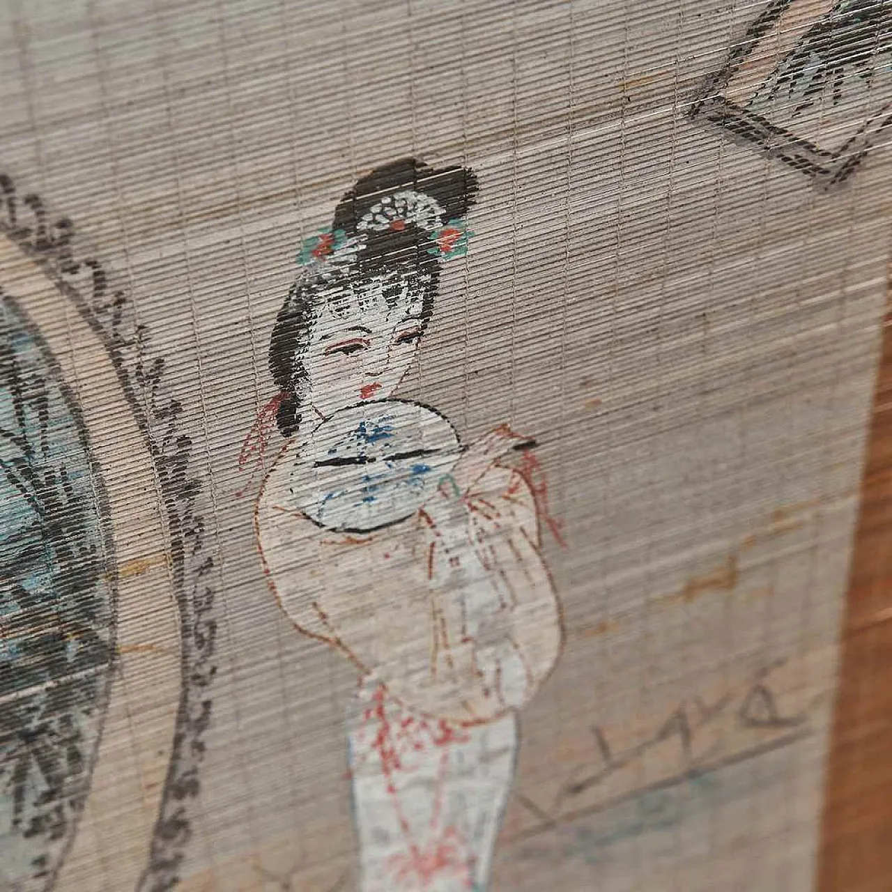 Bamboo windscreen with Japanese figures, 20th century 2