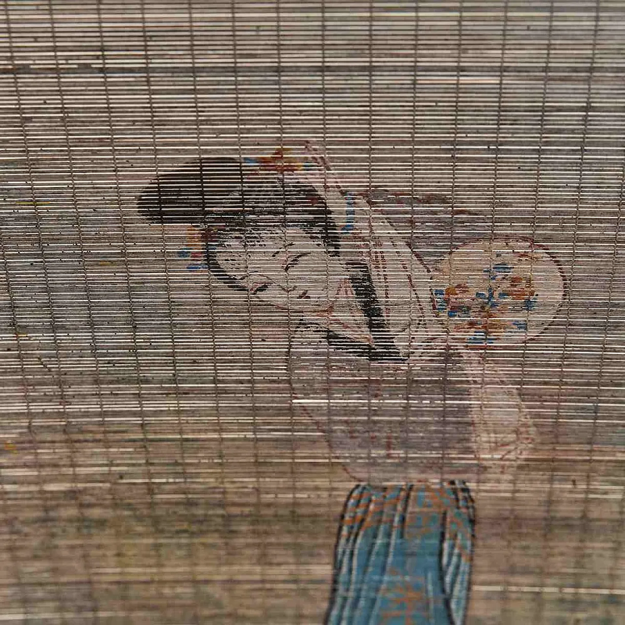 Bamboo windscreen with Japanese figures, 20th century 3