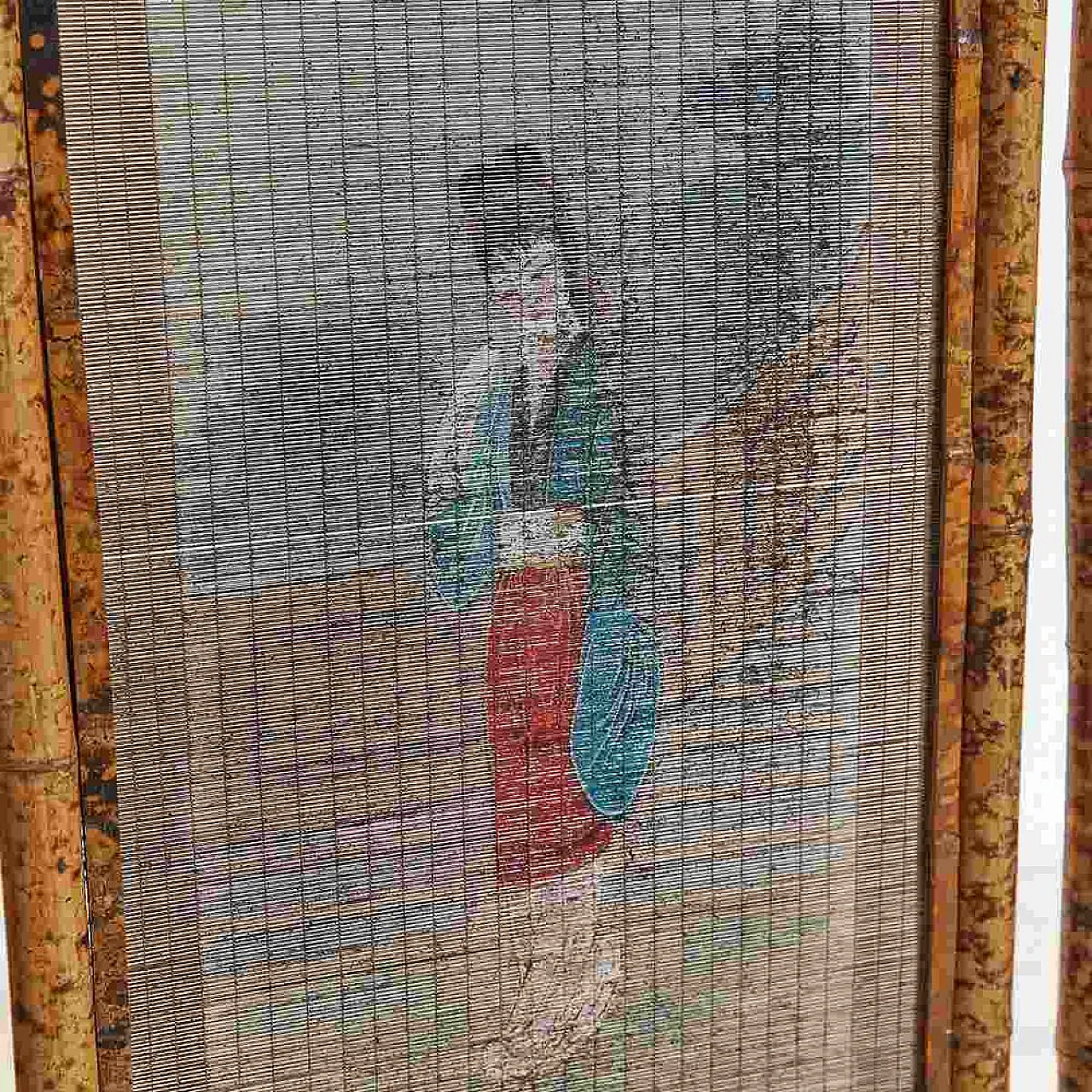 Bamboo windscreen with Japanese figures, 20th century 5