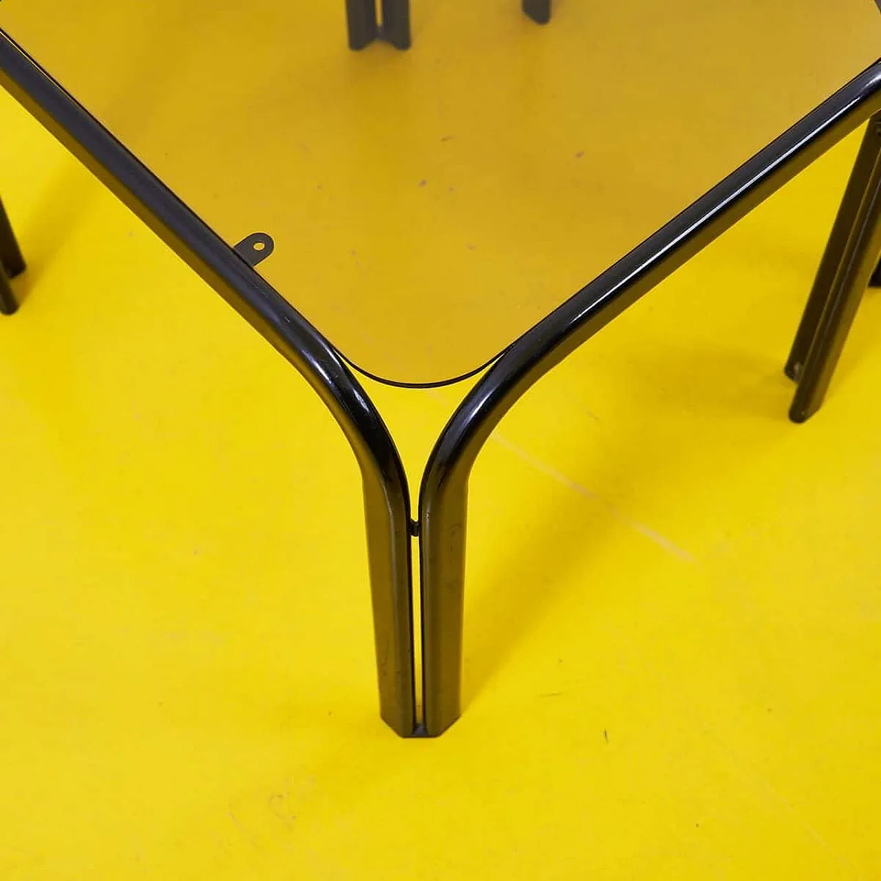 Set of 3 Nesting squared tables in metal and glass, 1970s 4