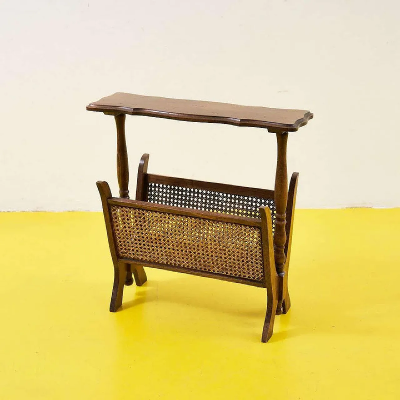 Carved Wooden and Vienna straw Magazine Rack, 20th century 1