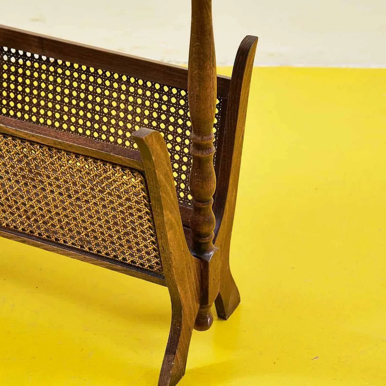Carved Wooden and Vienna straw Magazine Rack, 20th century 2