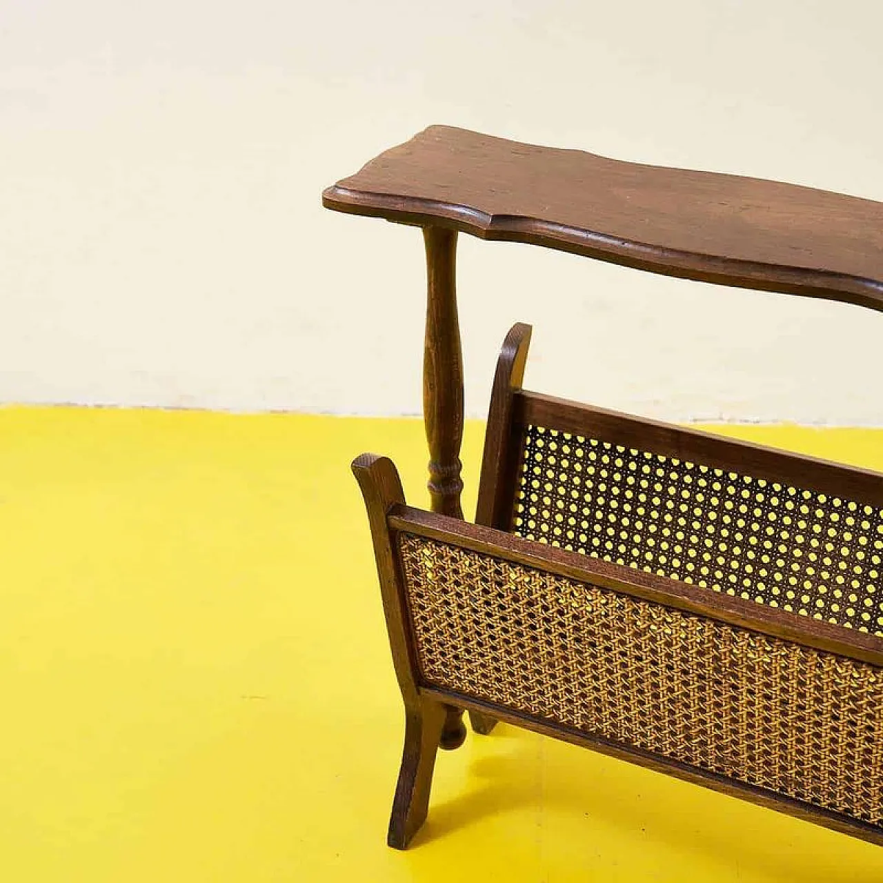 Carved Wooden and Vienna straw Magazine Rack, 20th century 3